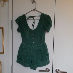 Free People Green Velvet Puff Sleeve Romper